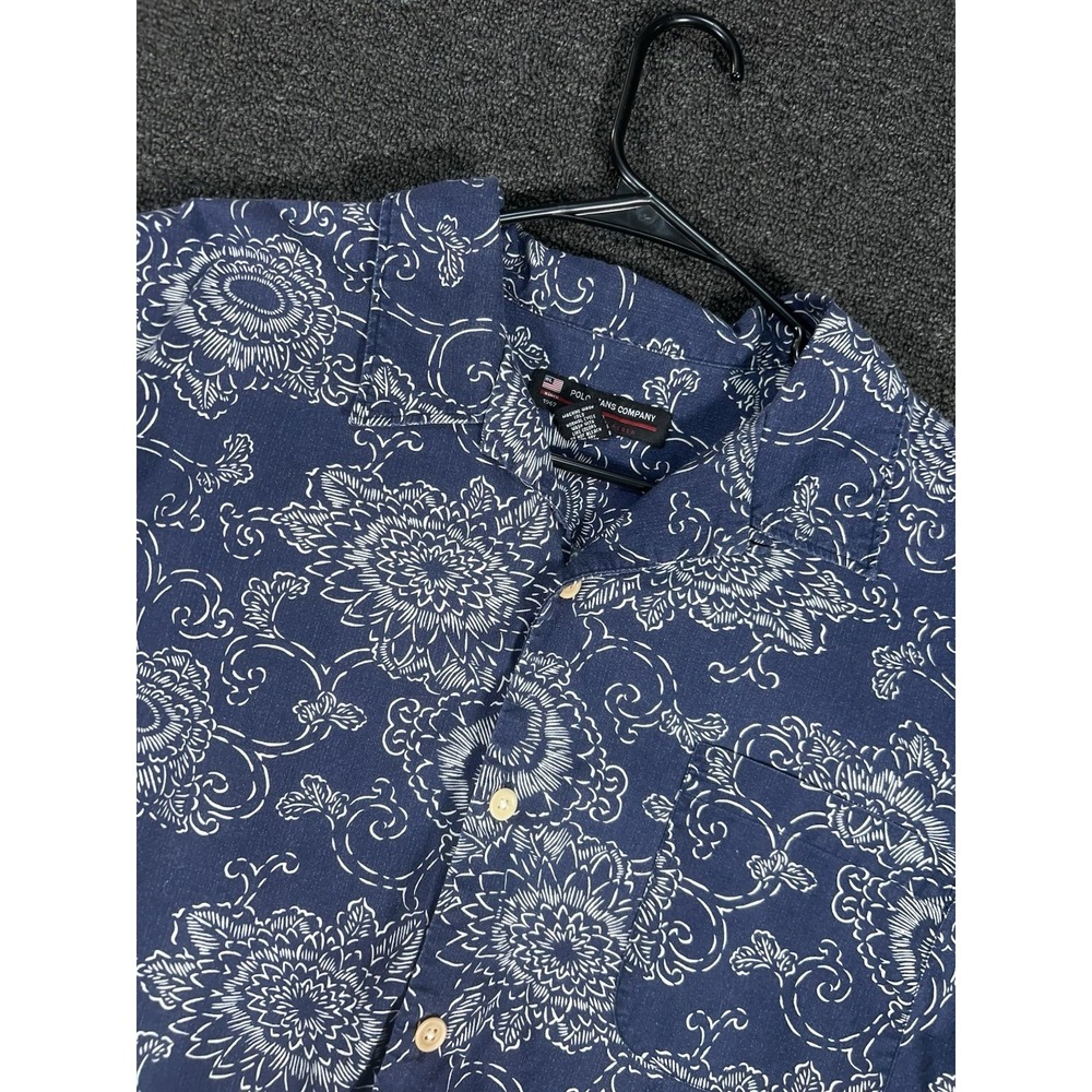 Vintage Polo Ralph Lauren Loop Collar Hawaiian Camp Shirt Men XL Blue Floral AOP
